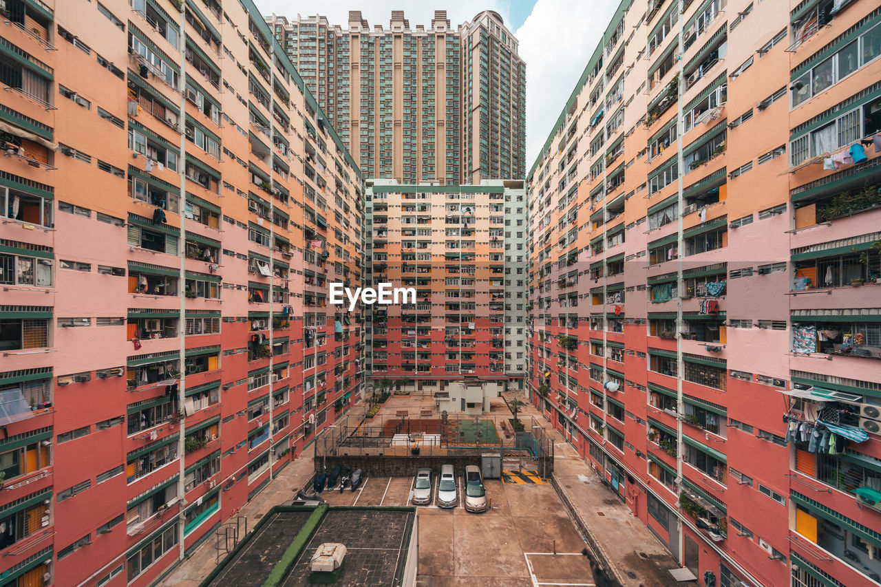 Red colour building, window and architecture photo in hong kong.