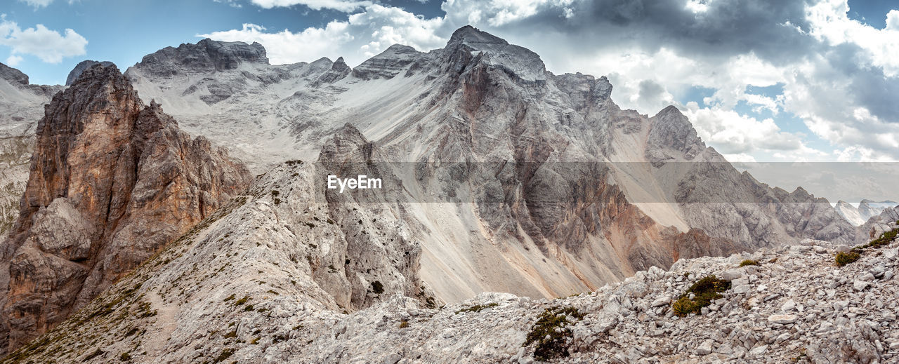 Panoramic view of mountain range against sky