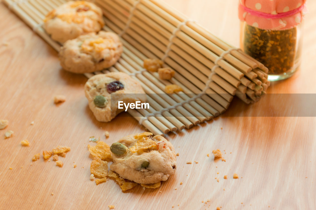 High angle view of bread on table