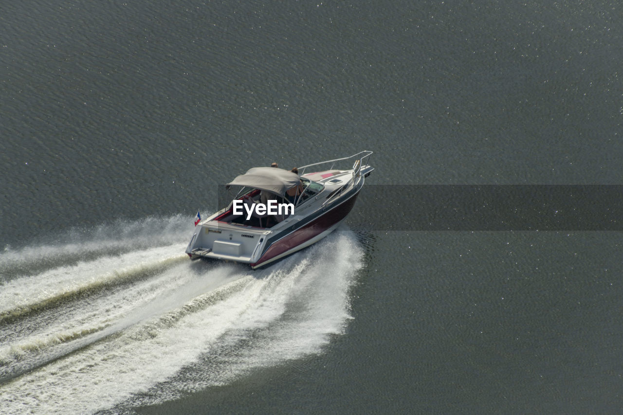 high angle view of boat on lake