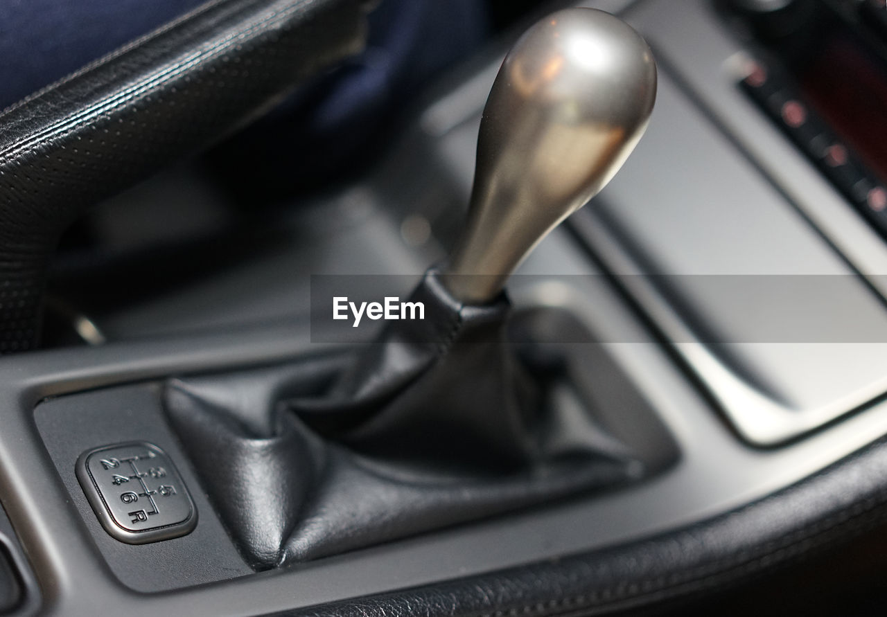 High angle view of gearshift in car