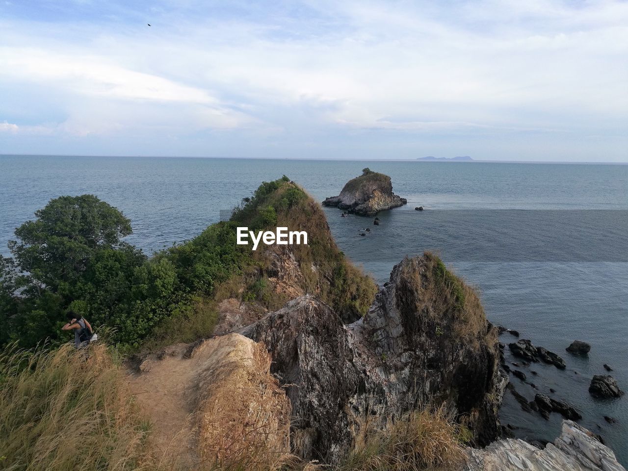 High angle view of sea shore against sky