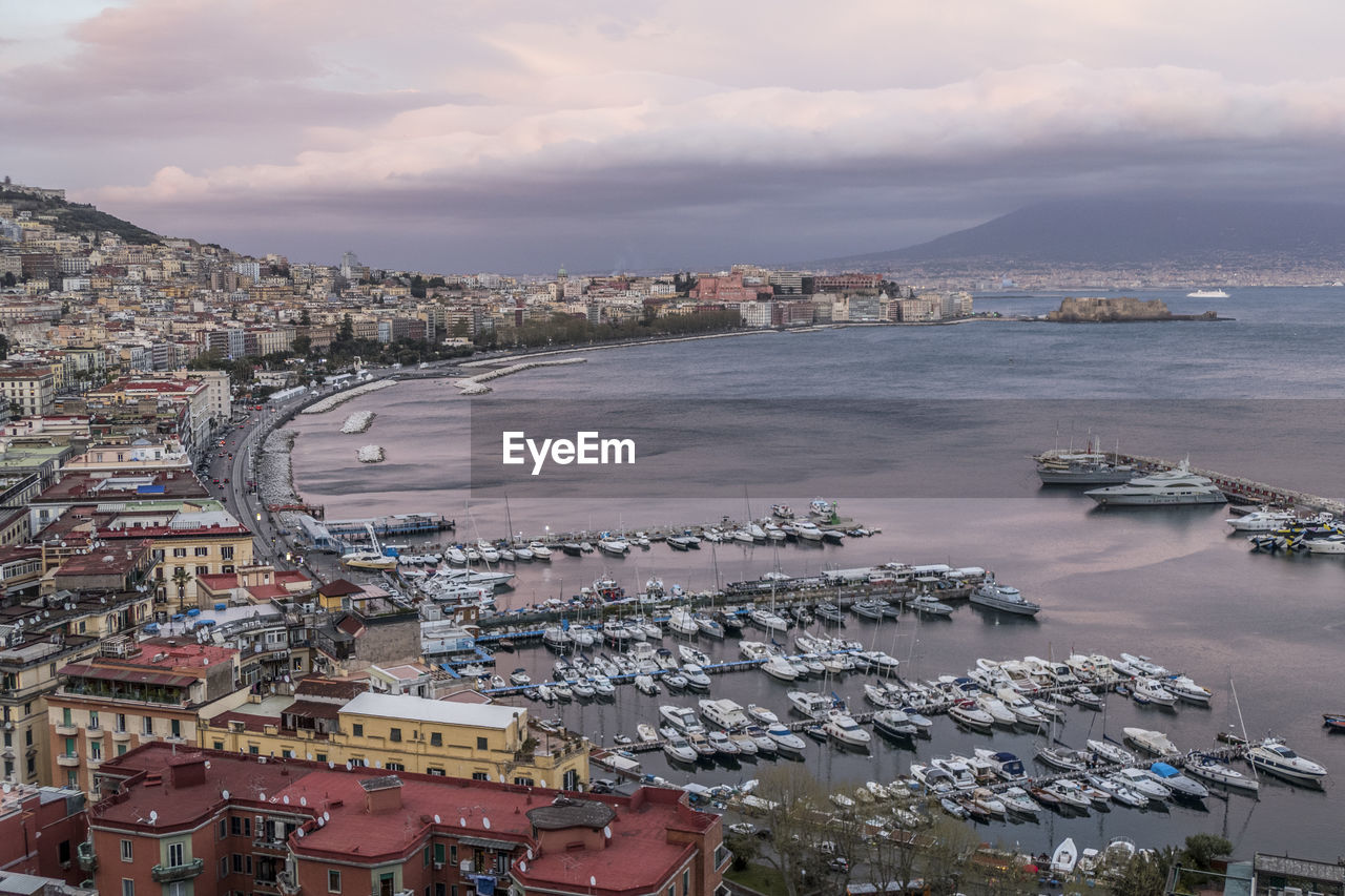 Aerial view of the gulf of napoli at sunset