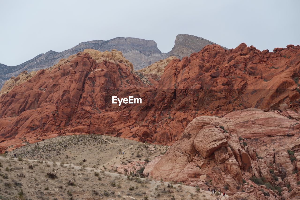 Scenic view of rocky mountains against clear sky