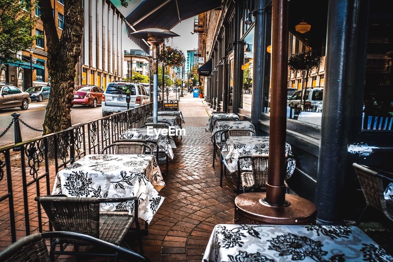 VIEW OF EMPTY CHAIRS AND TABLES