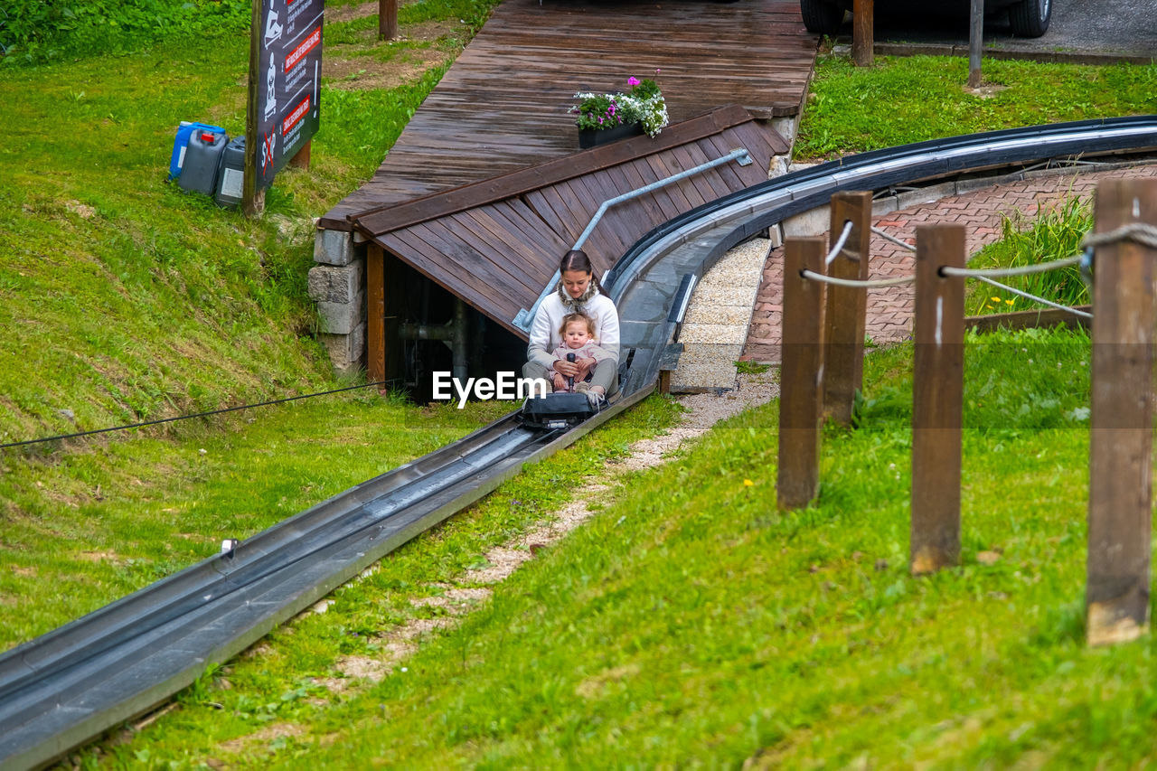high angle view of railroad tracks