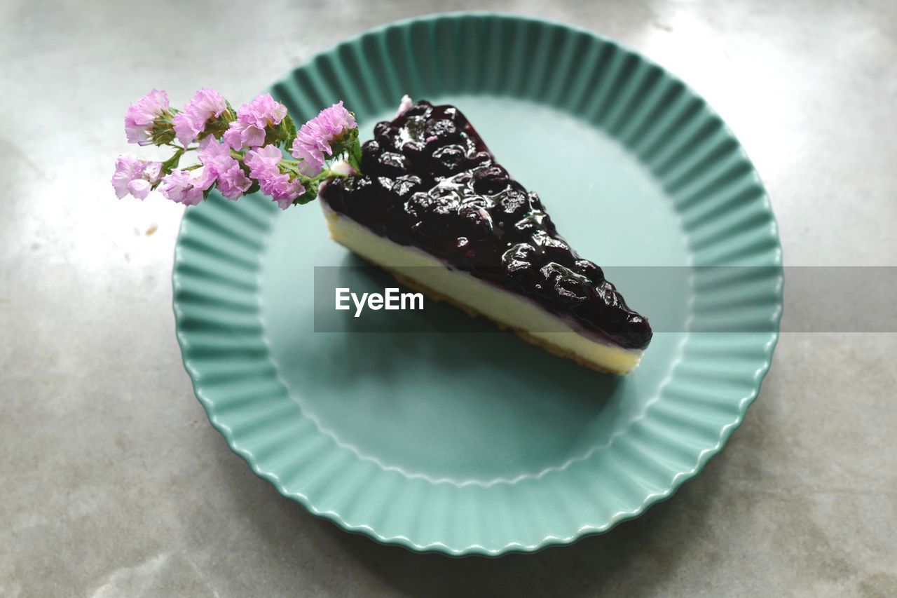 HIGH ANGLE VIEW OF CAKE IN PLATE