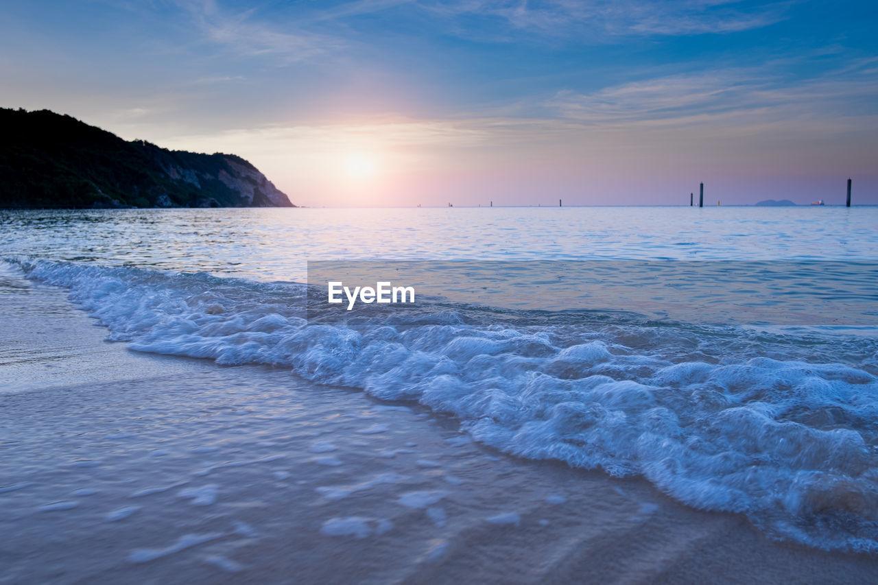 SCENIC VIEW OF BEACH DURING SUNSET