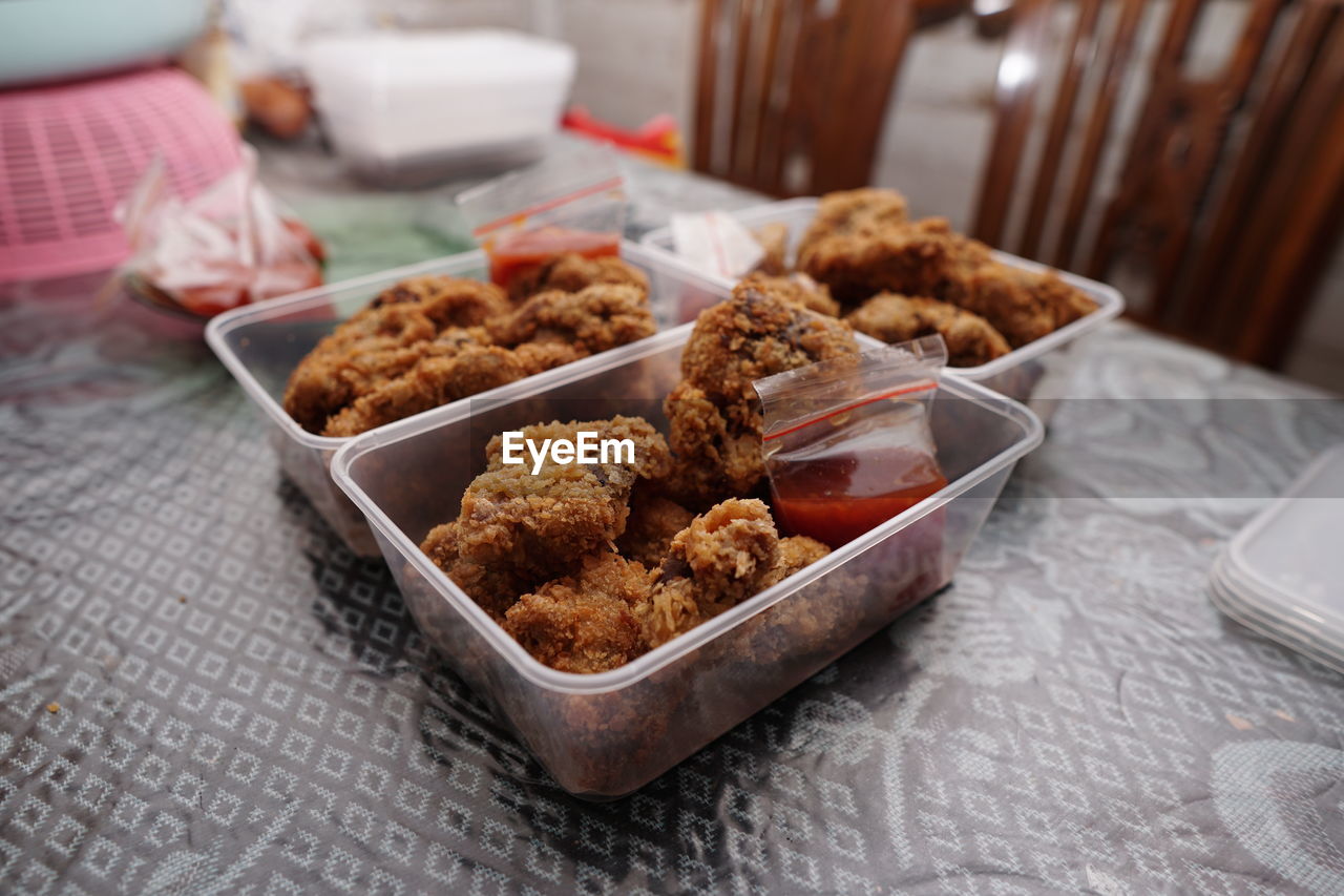 High angle view of food on table