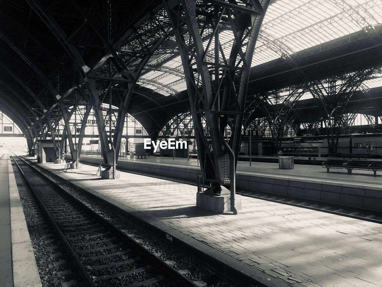 RAILROAD STATION PLATFORM SEEN THROUGH TRAIN