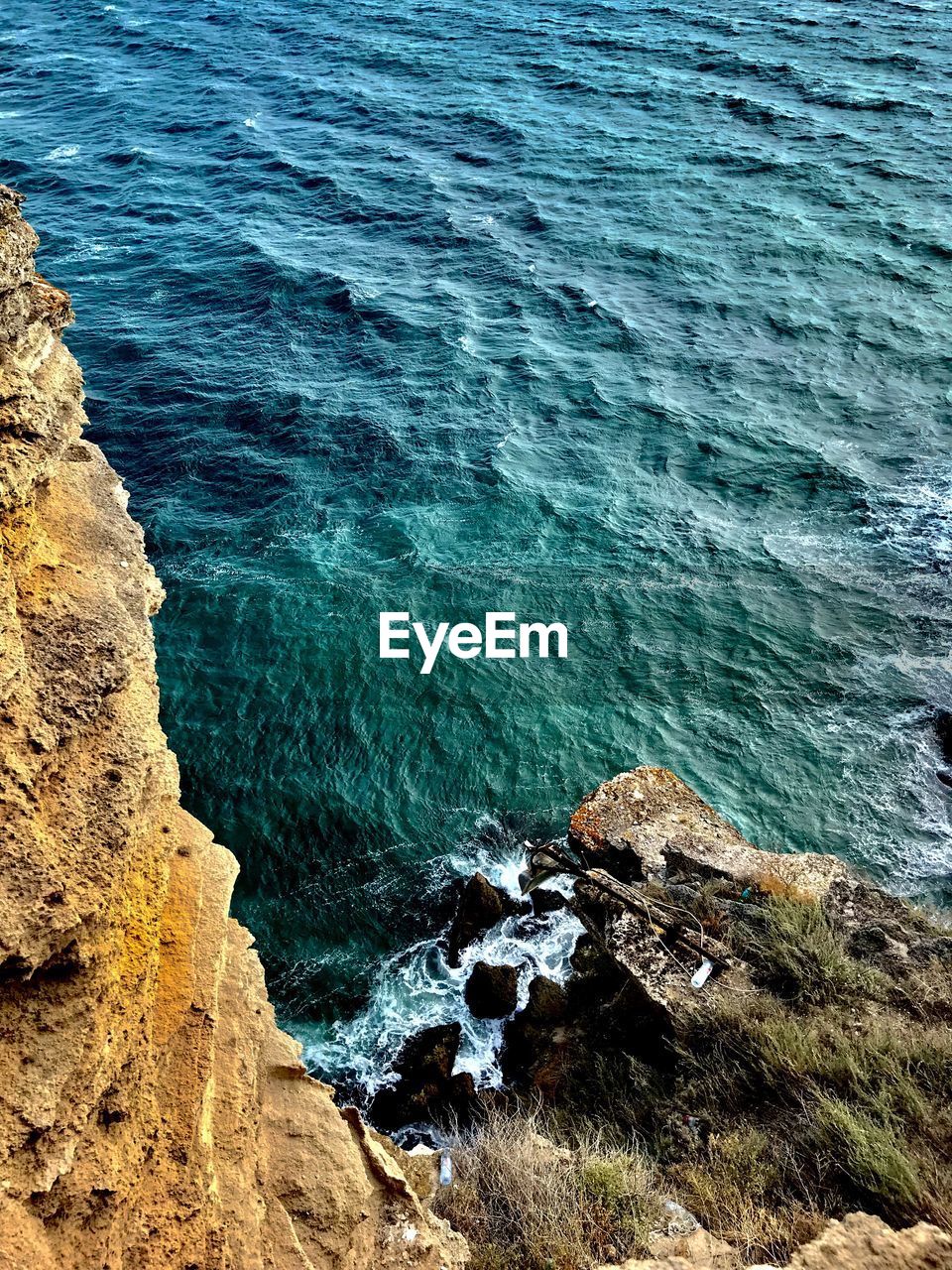 High angle view of rocks on beach