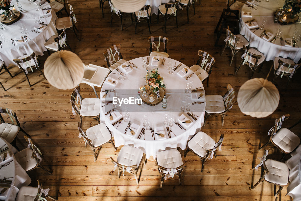 High angle view of objects on table on wedding