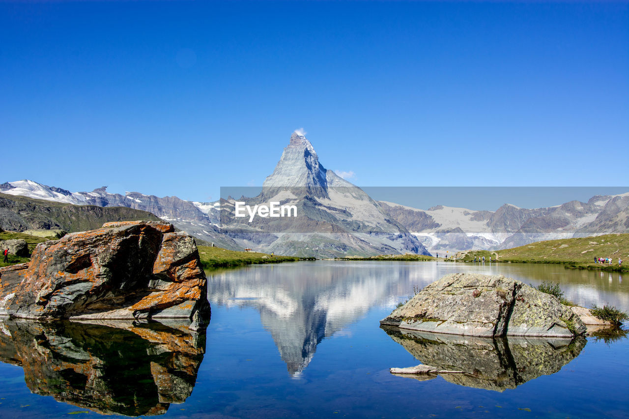 SCENIC VIEW OF SNOWCAPPED MOUNTAINS AGAINST CLEAR BLUE SKY