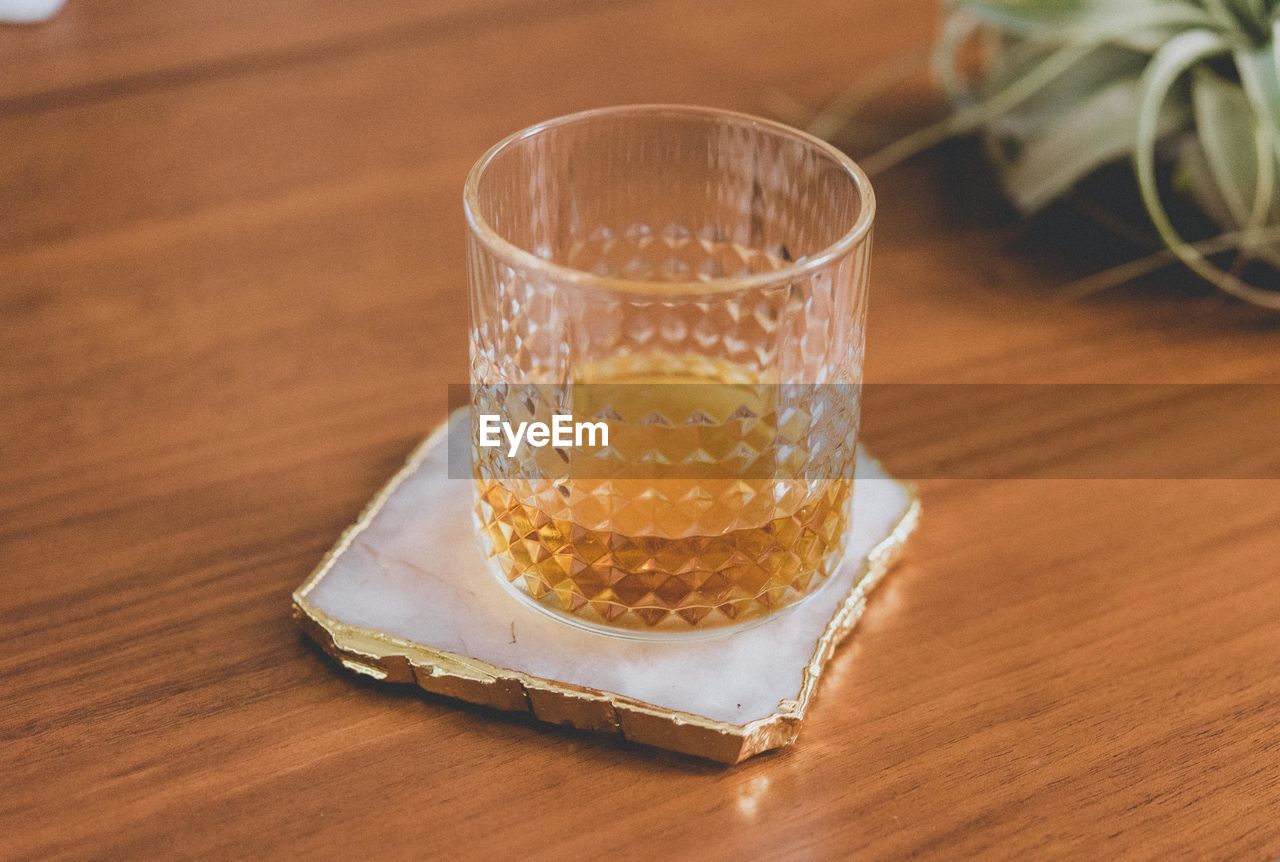 High angle view of drink on table