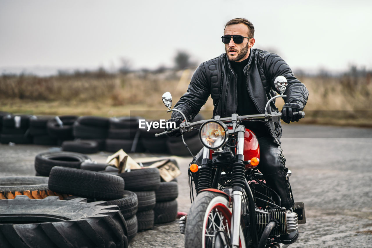 Man riding bike on the street