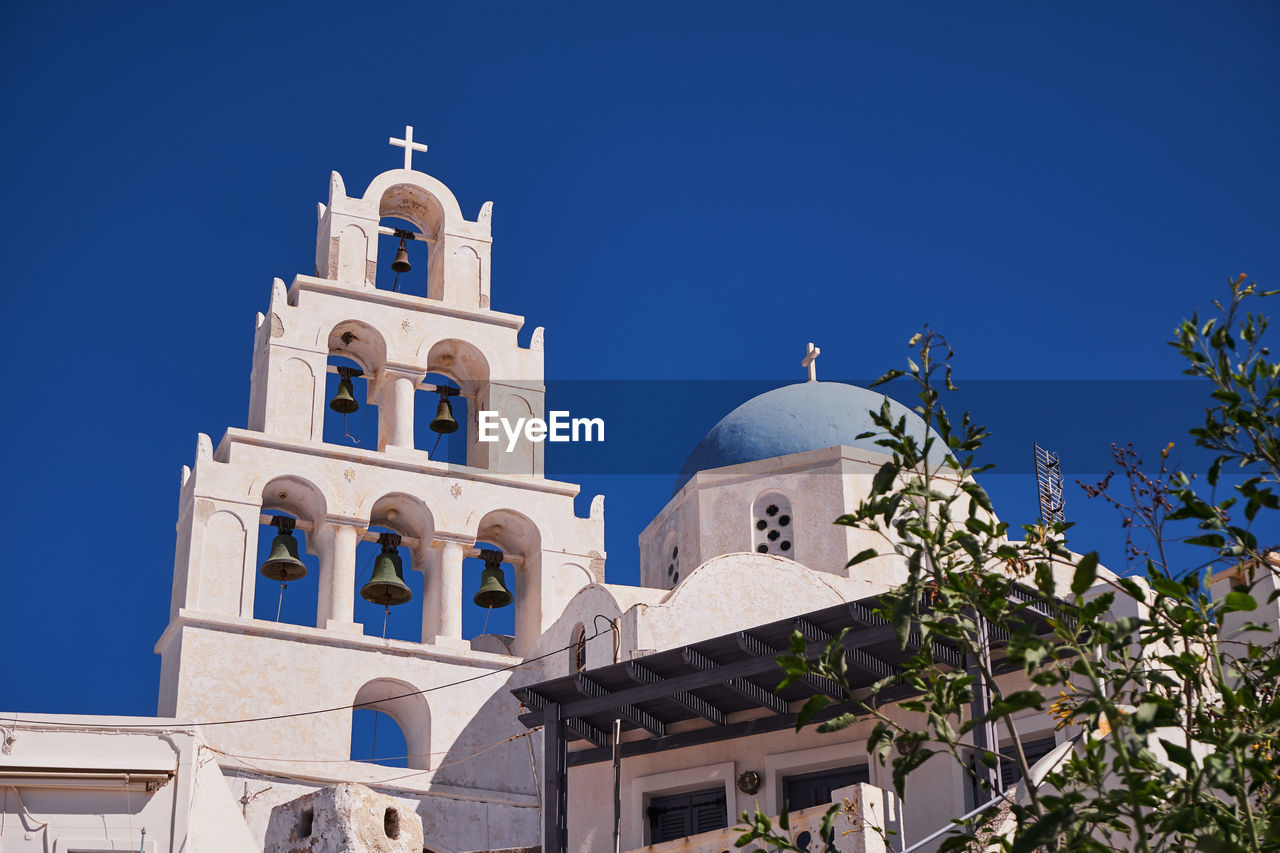 Blue dome - saint theodosia church - pyrgos village, santorini island, greece