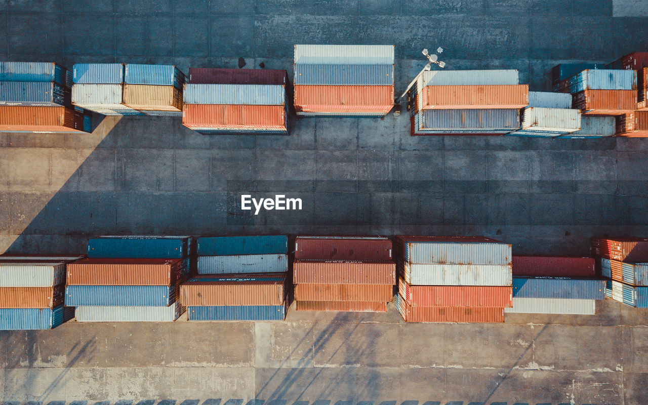 Aerial view of cargo containers at port