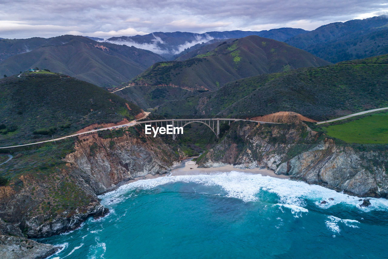 Bixby creek bridge also known as bixby canyon bridge, on the big sur coast of california. drone