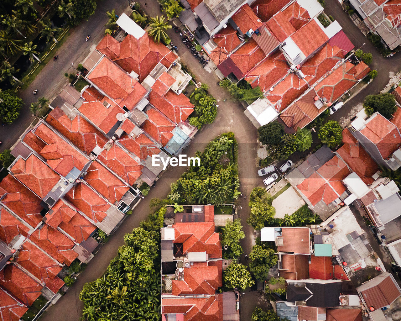 High angle view of residential buildings