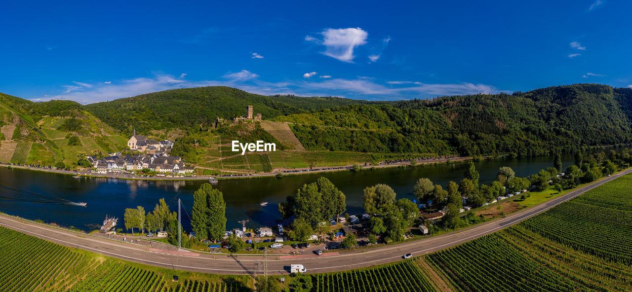 Panoramic view of metternich castle on the moselle, germany.