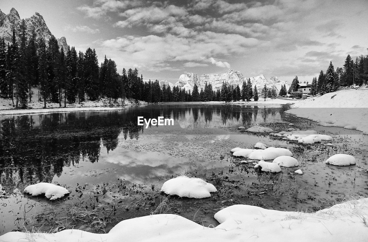 Scenic view of frozen lake against sky