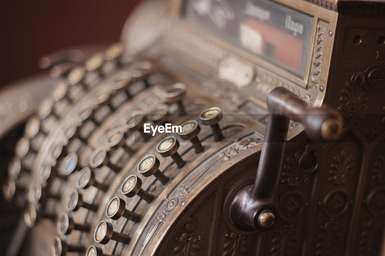 Close-up of vintage cash register