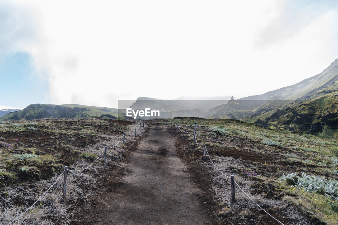 Dramatic view of amazing landscape in iceland while trekking famous laugavegur trail