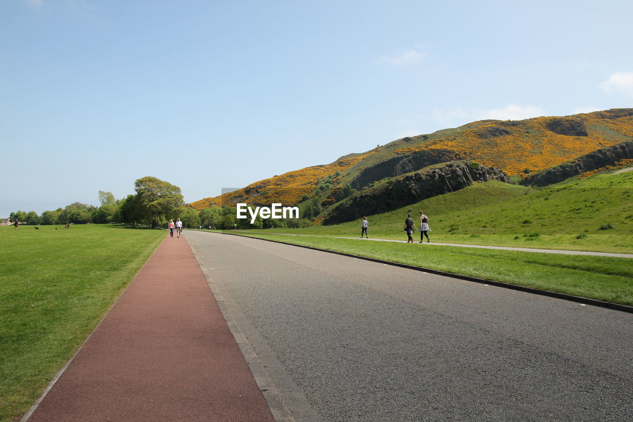 Surface level of road along hilly landscape