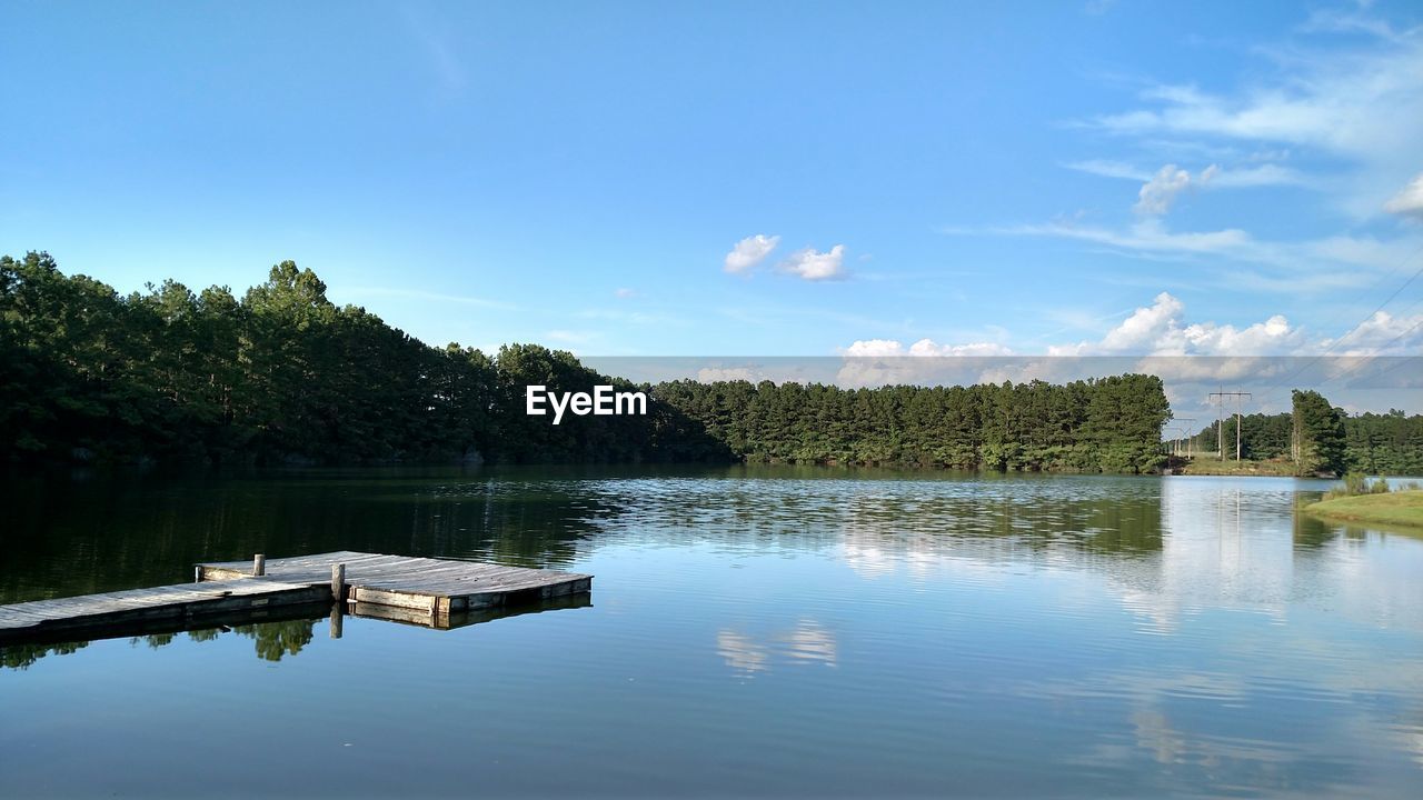 SCENIC VIEW OF CALM LAKE AGAINST SKY