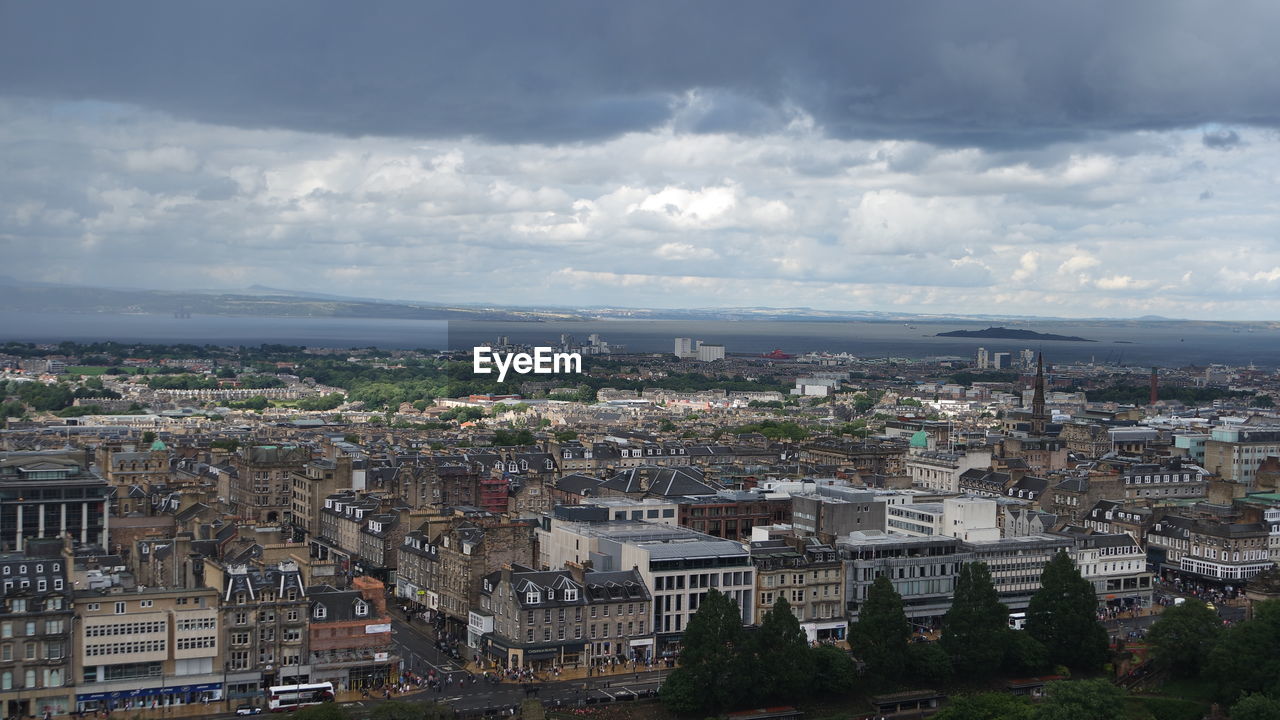 High angle view of townscape against sky