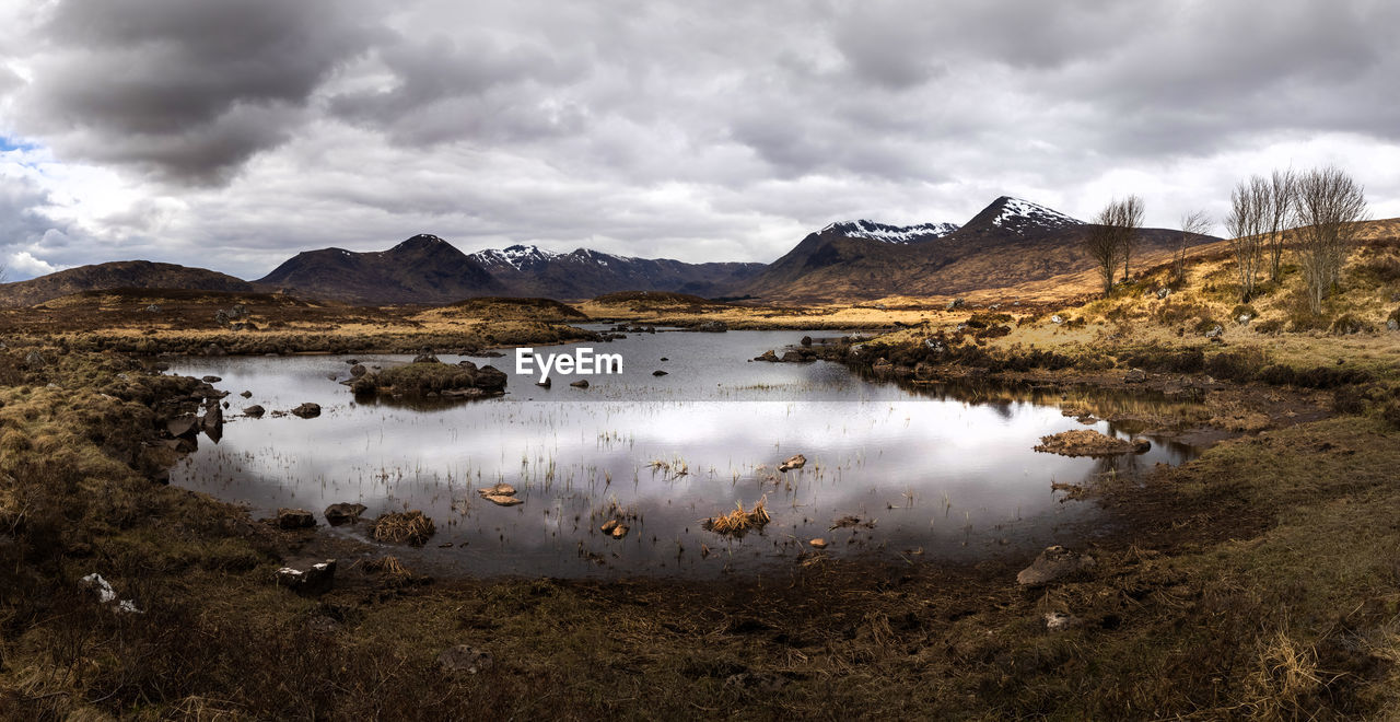 scenic view of lake against cloudy sky