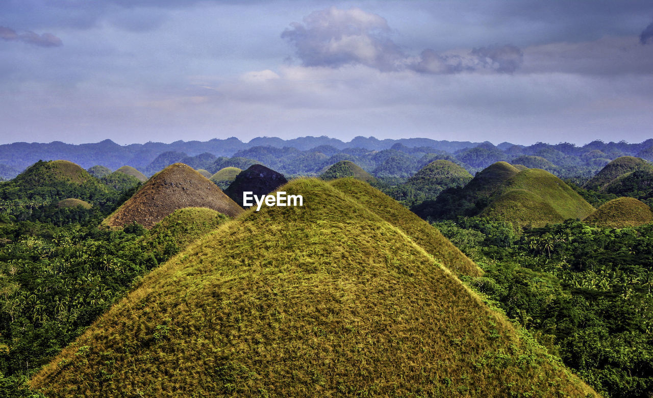 Scenic view of green landscape against sky