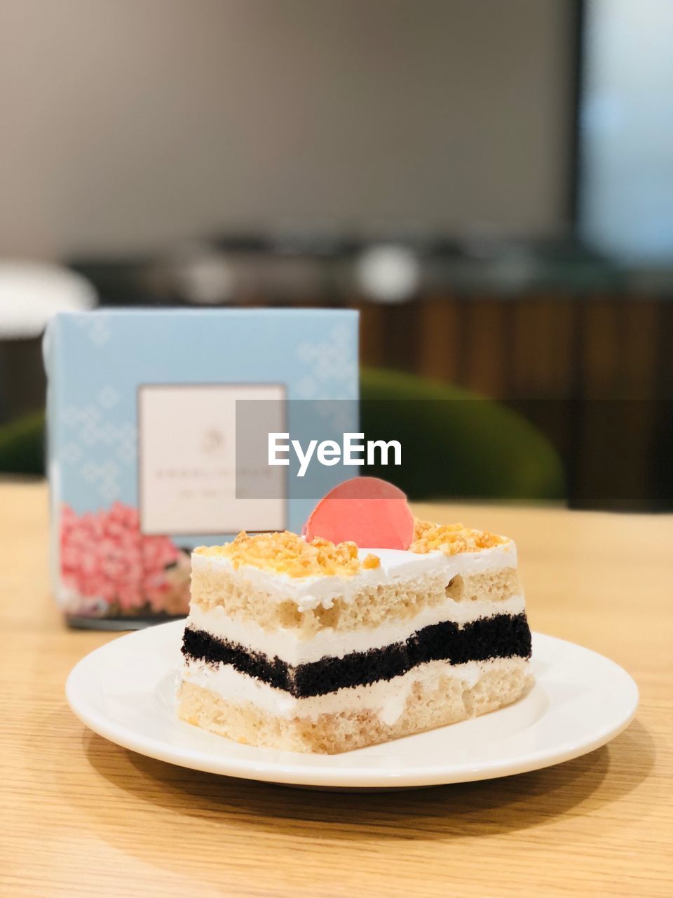 Close-up of cake in plate on table