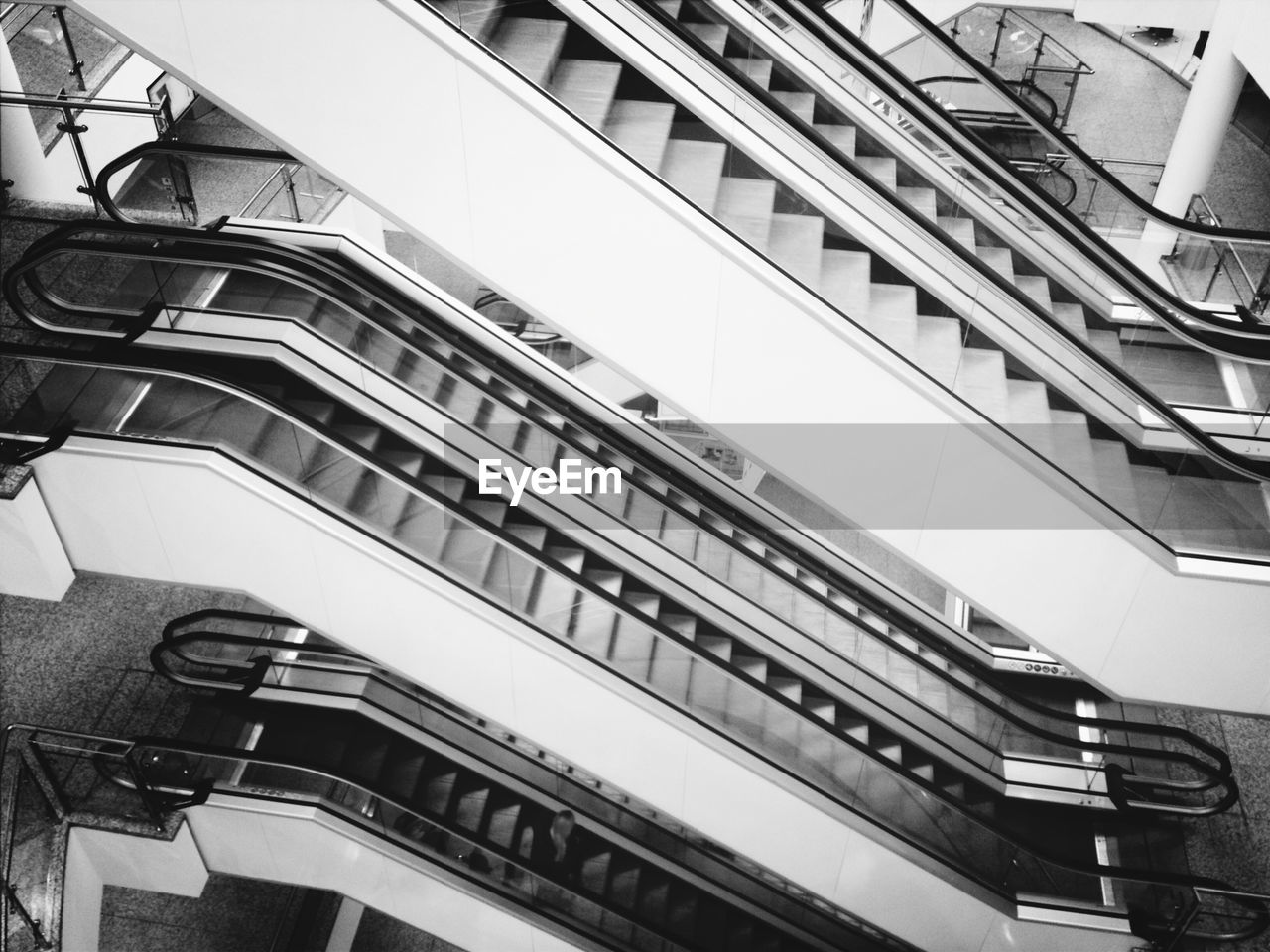 High angle view of escalators in building