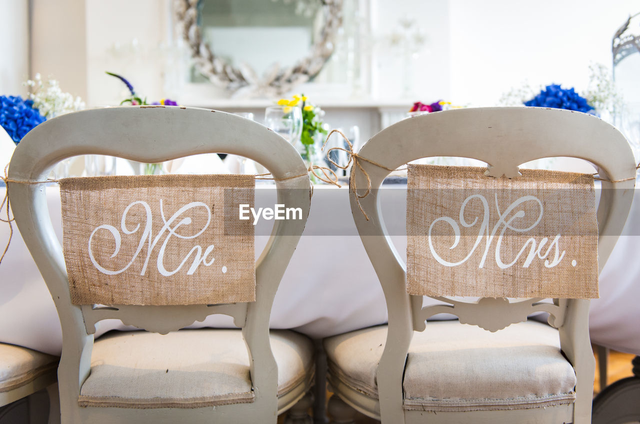 CLOSE-UP OF CHAIRS ON TABLE