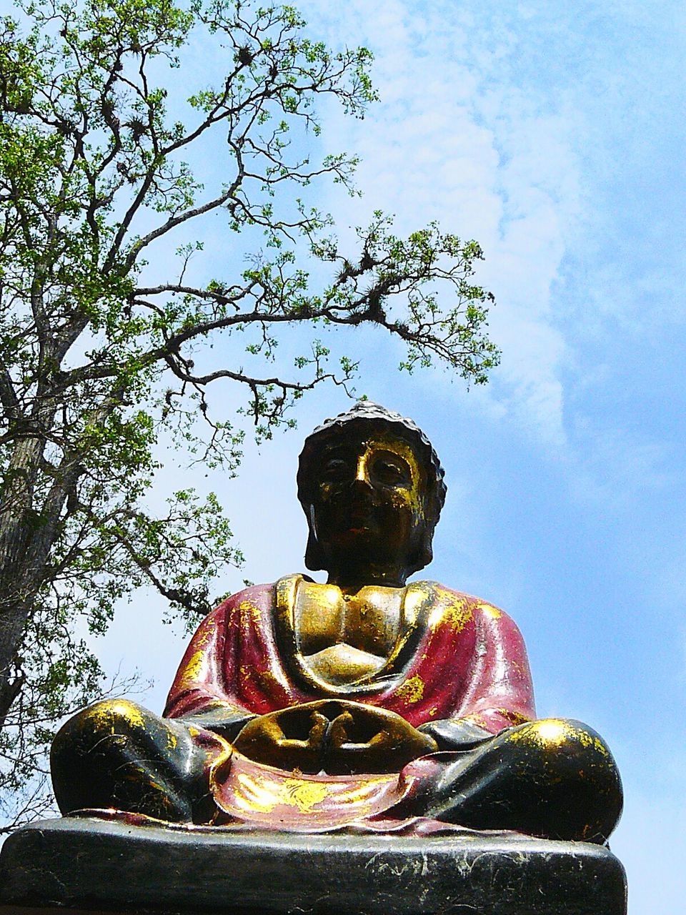 LOW ANGLE VIEW OF STATUE AGAINST TREES AGAINST SKY