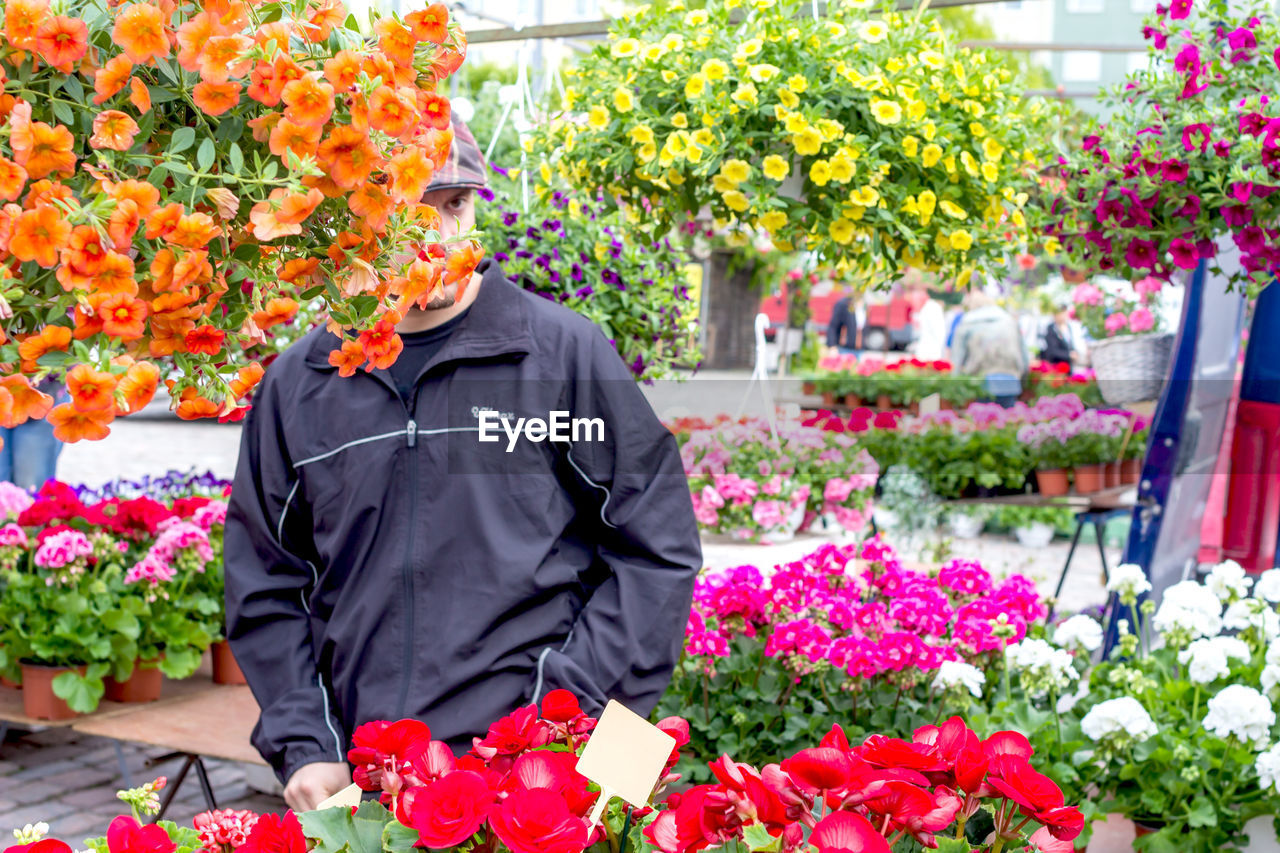 View of man in flower market