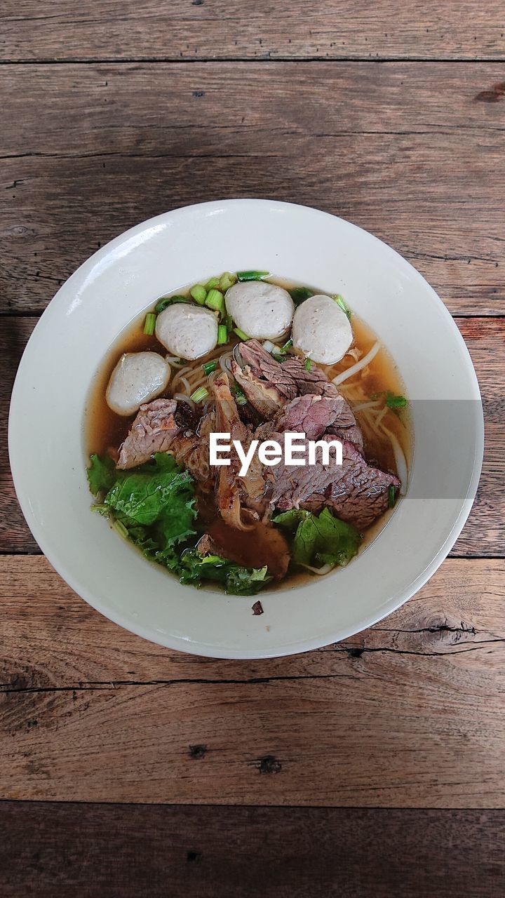 High angle view of food in plate on table