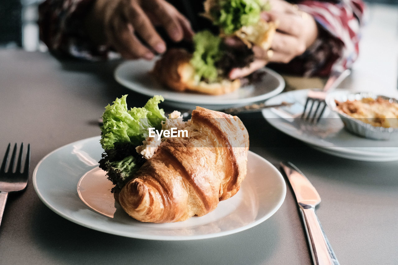 Close-up of breakfast served on table at restaurant