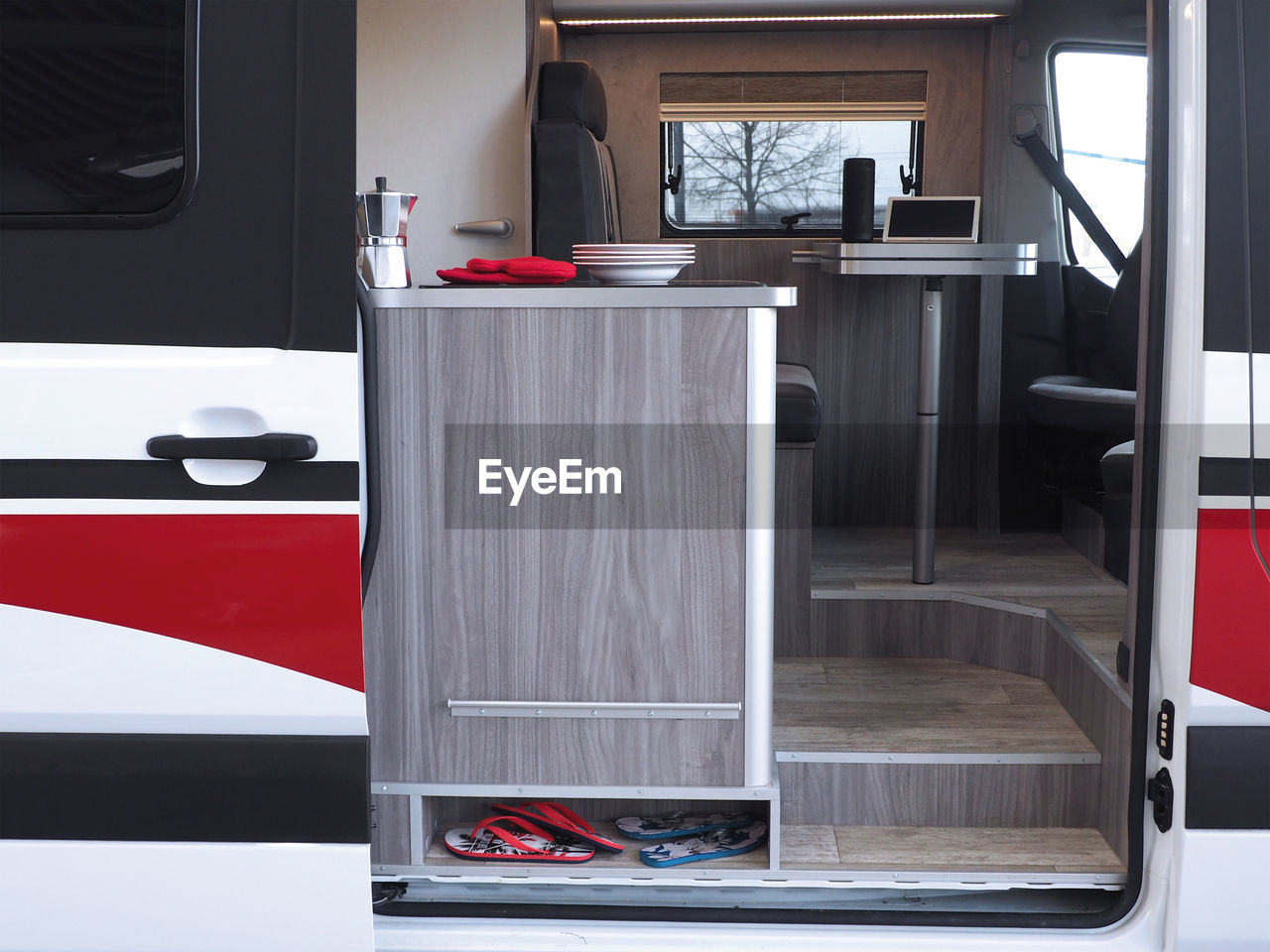 Utensils on table in motor home