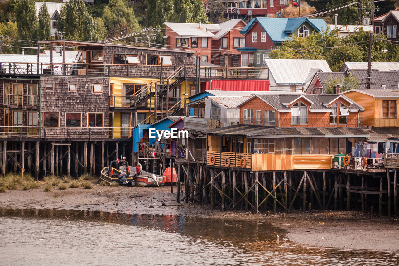 Stilt houses at beach in village