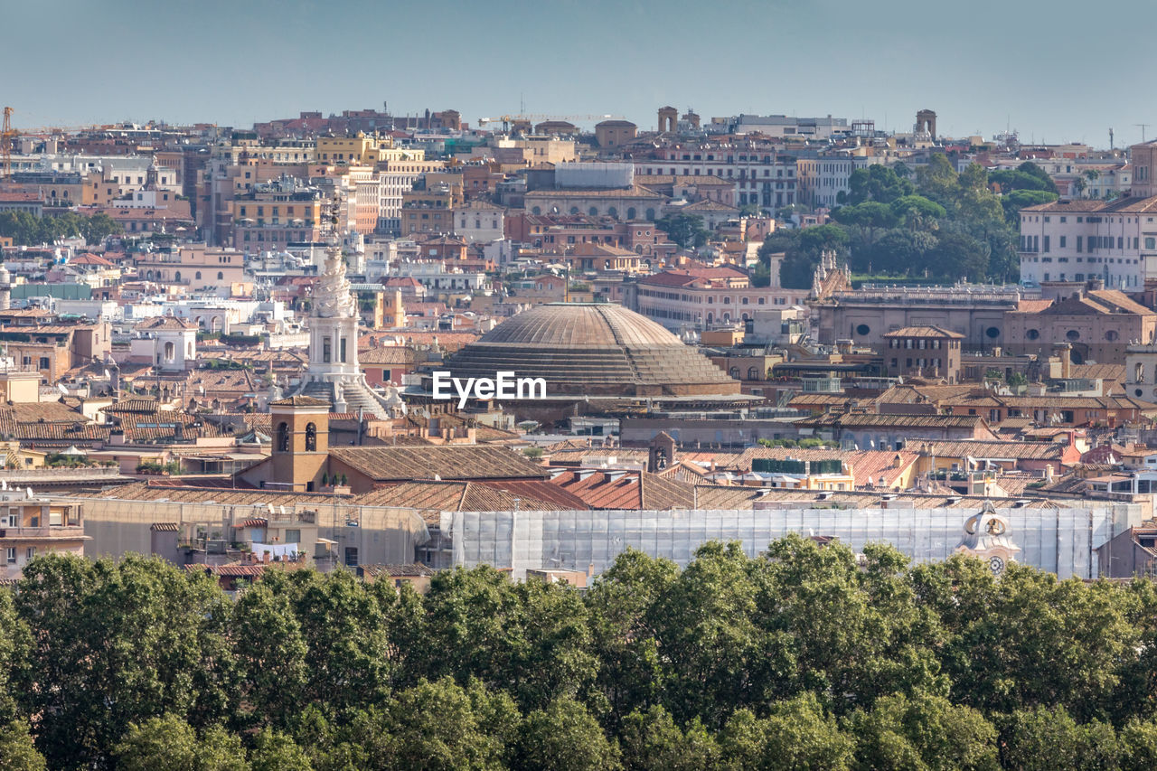 High angle view of buildings in city