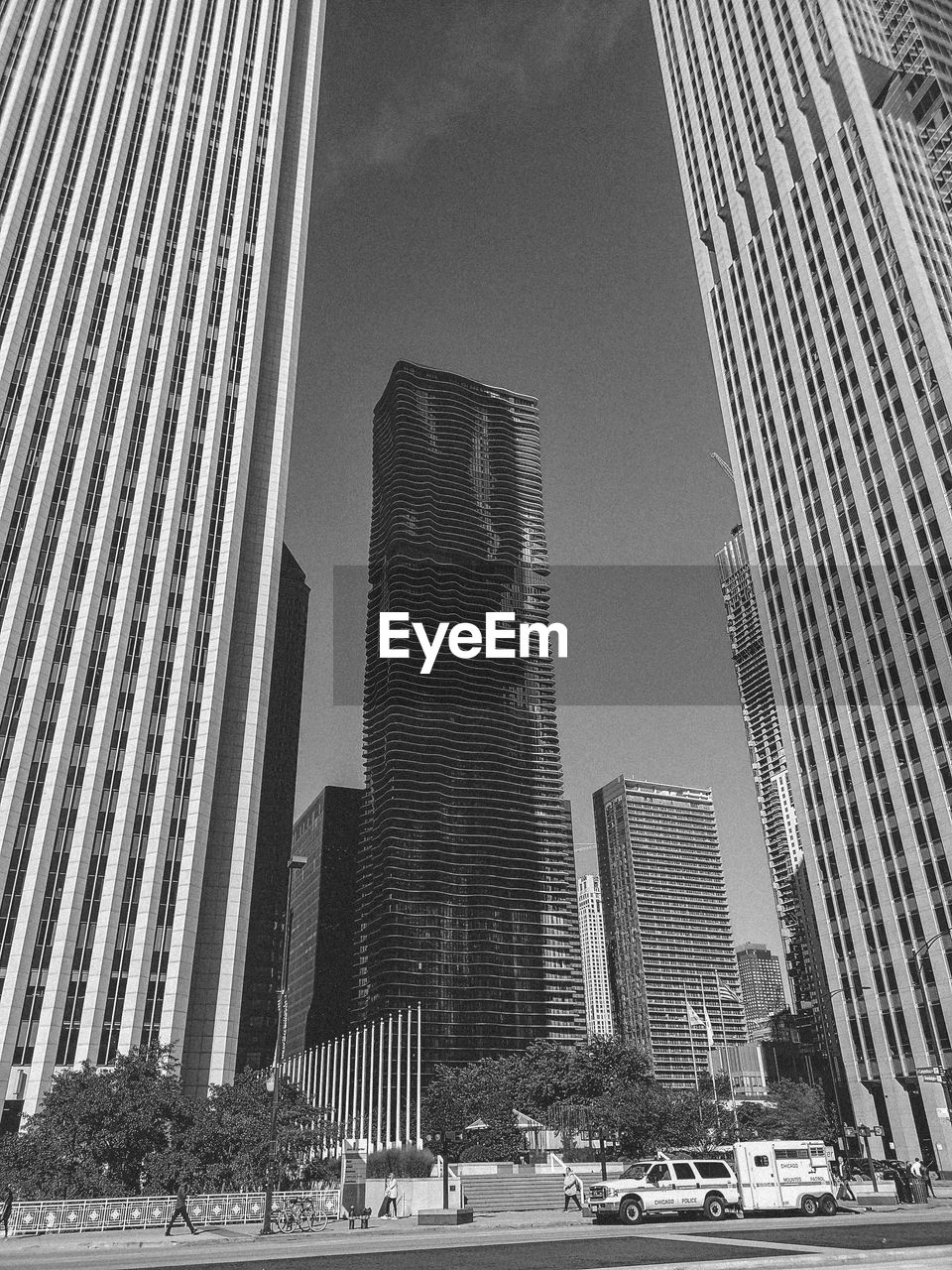 Low angle view of modern buildings against sky in city