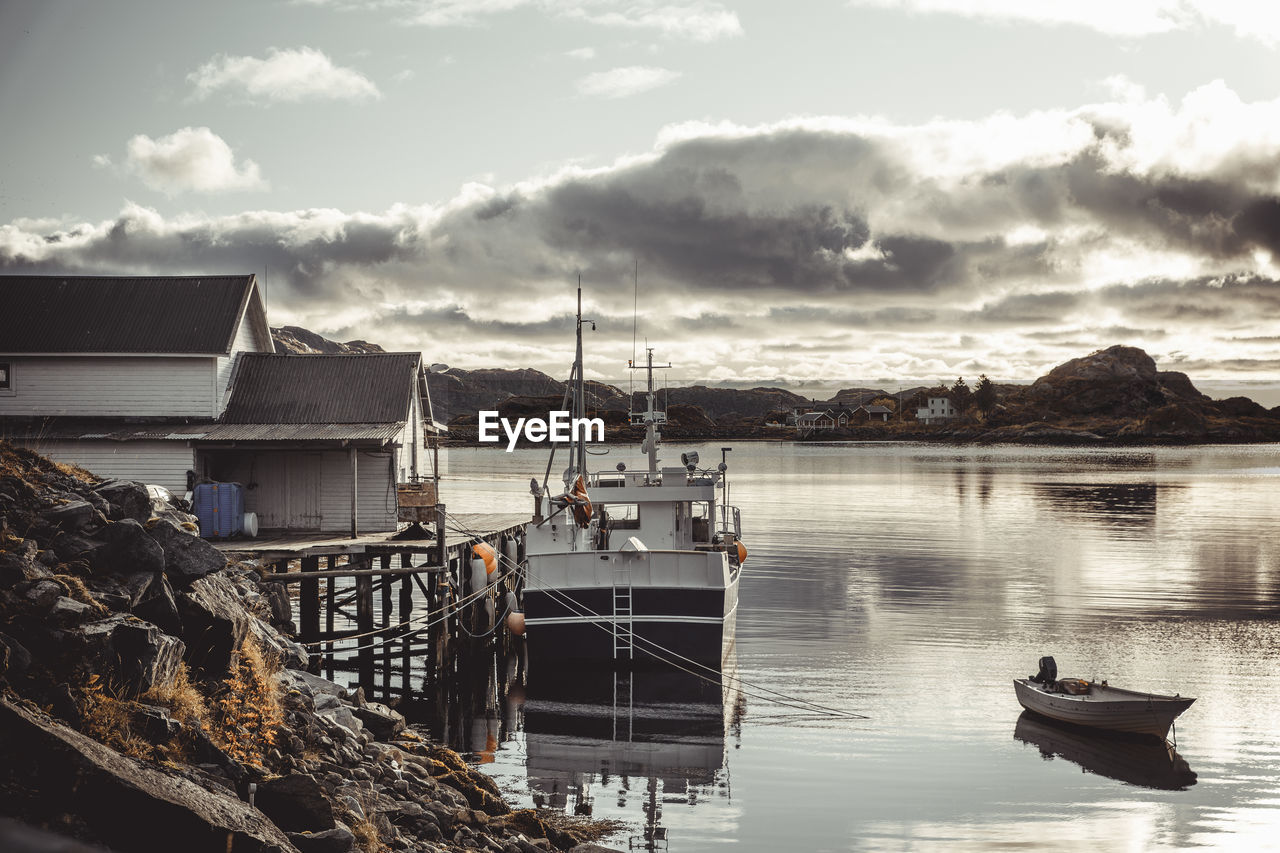 Cod drying rooms and ship of the sund village in lofoten