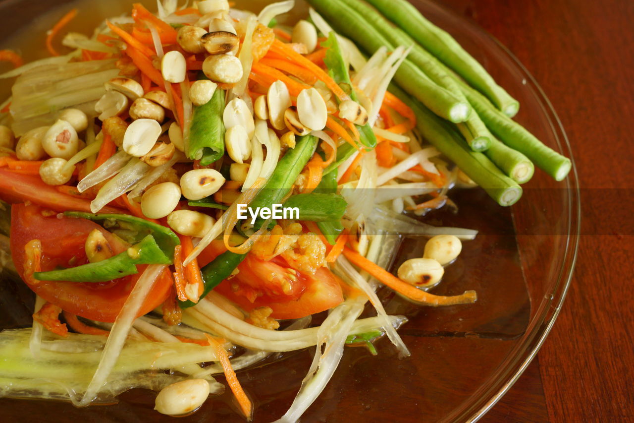 HIGH ANGLE VIEW OF SALAD ON TABLE