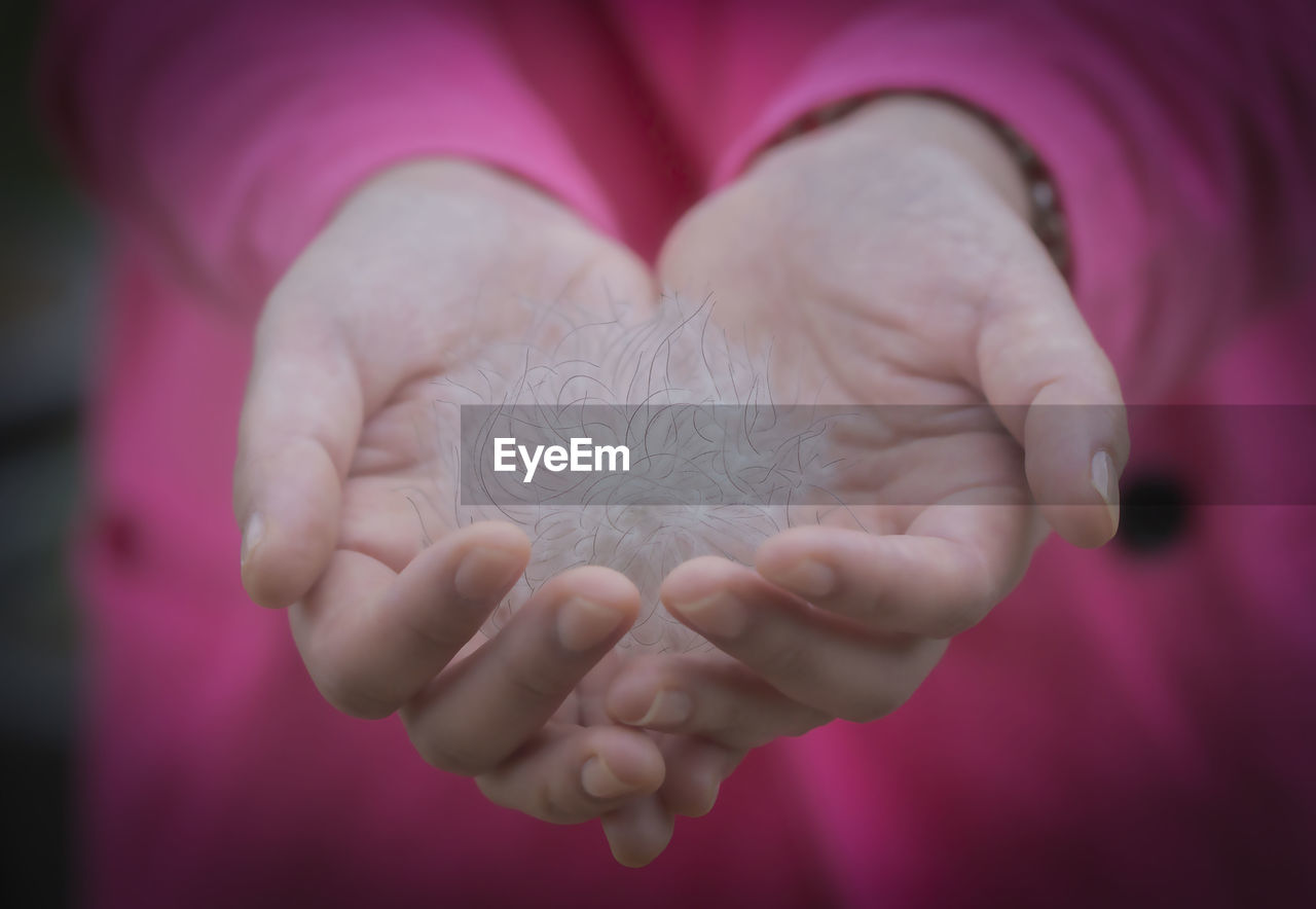 CLOSE-UP OF A HAND HOLDING PURPLE