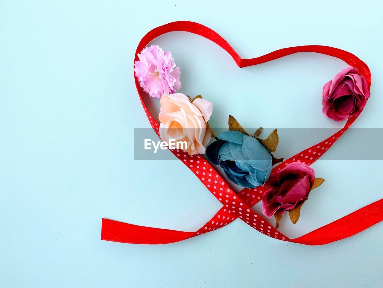 pink, red, heart, heart shape, studio shot, emotion, positive emotion, indoors, love, no people, valentine's day, blue, petal, creativity, still life, celebration, ribbon, flower