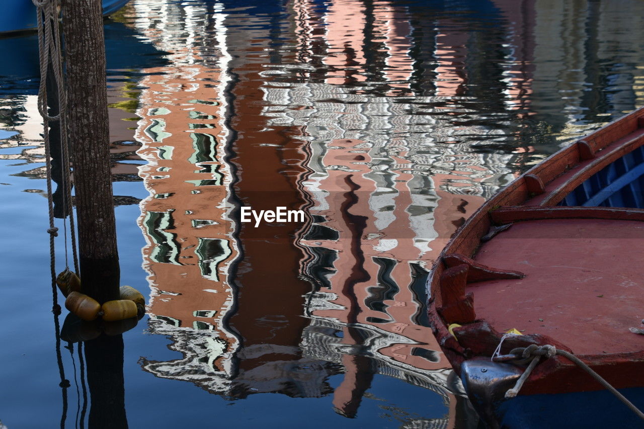 reflection, water, nautical vessel, blue, transportation, mode of transportation, nature, no people, day, boat, outdoors, lake, vehicle, winter, moored