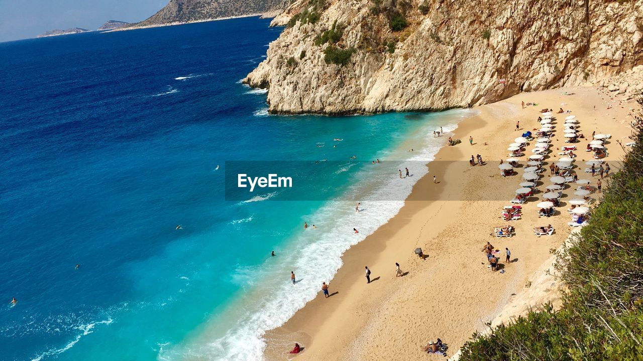 High angle view of people at beach