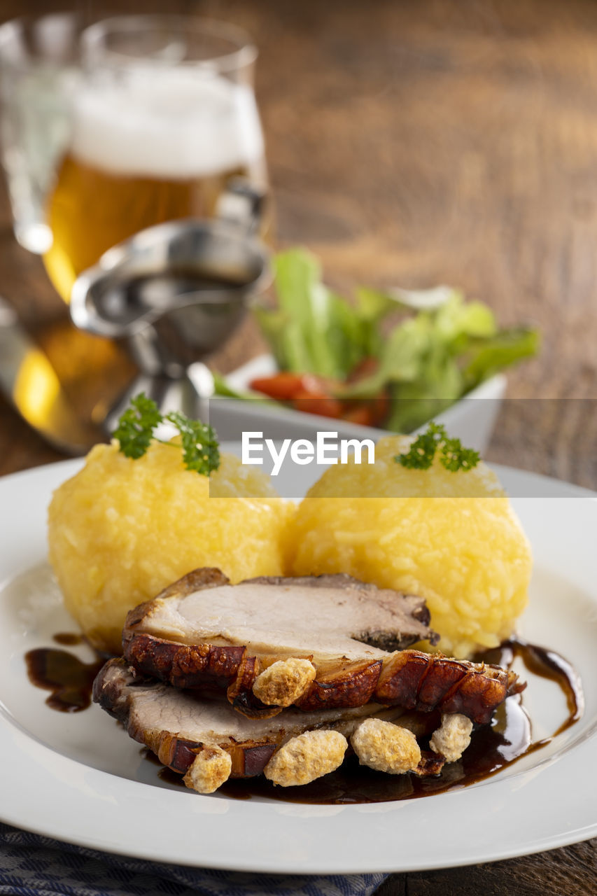 close-up of food served in plate on table